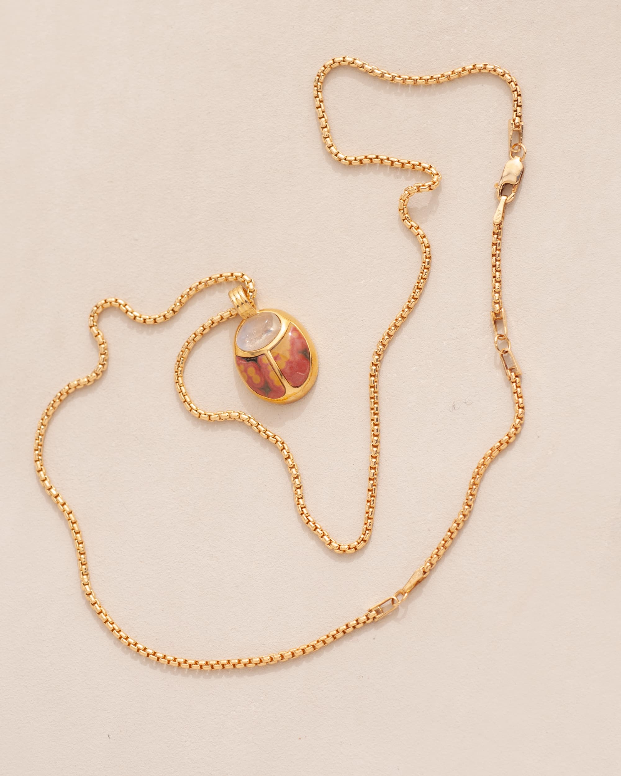 SunRa Medal - One of a kind - Moonstone and Ocean Jasper - Vermeil