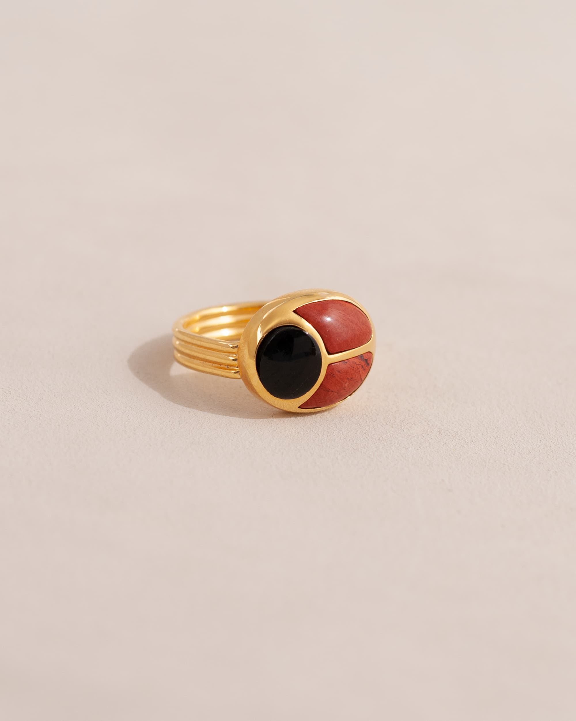 SunRa Ring - Onyx and Red Jasper - Vermeil