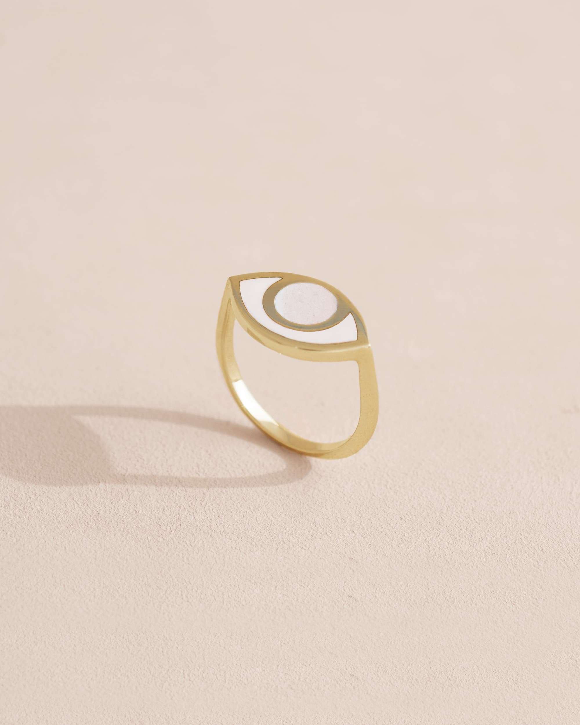 Third Eye ring - Porcelain - 14K Yellow Gold