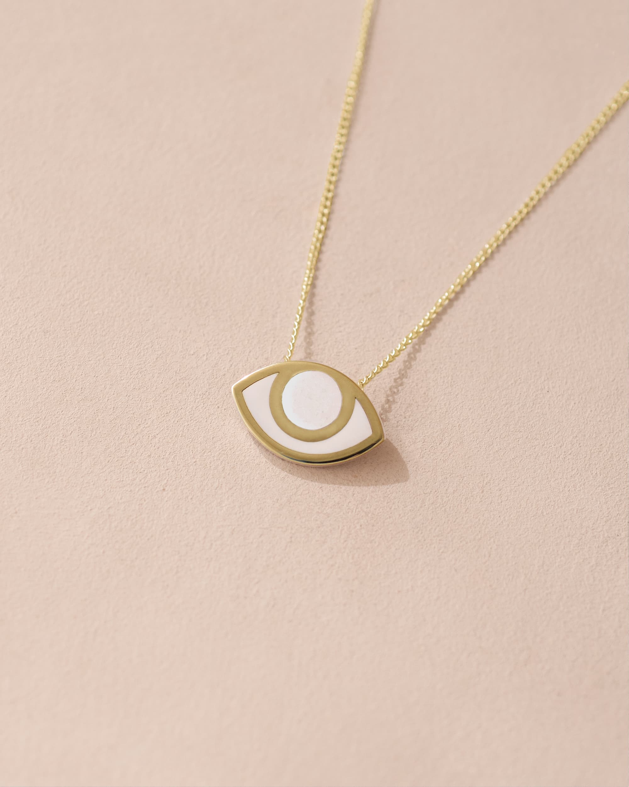 Third Eye pendant - Porcelain - 14K Yellow Gold