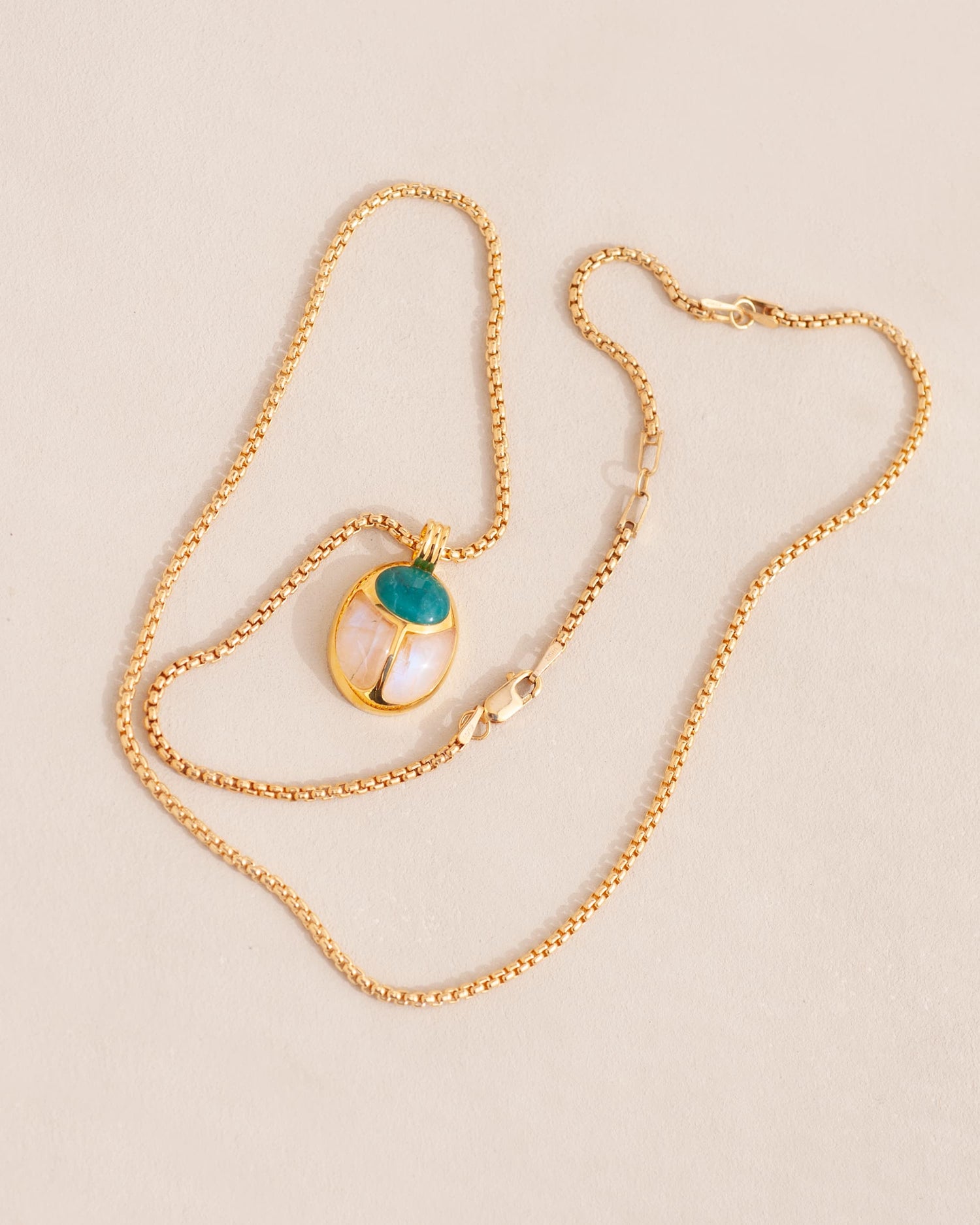 SunRa Medal - One of a kind - Chrysocolla and Moonstone - Vermeil