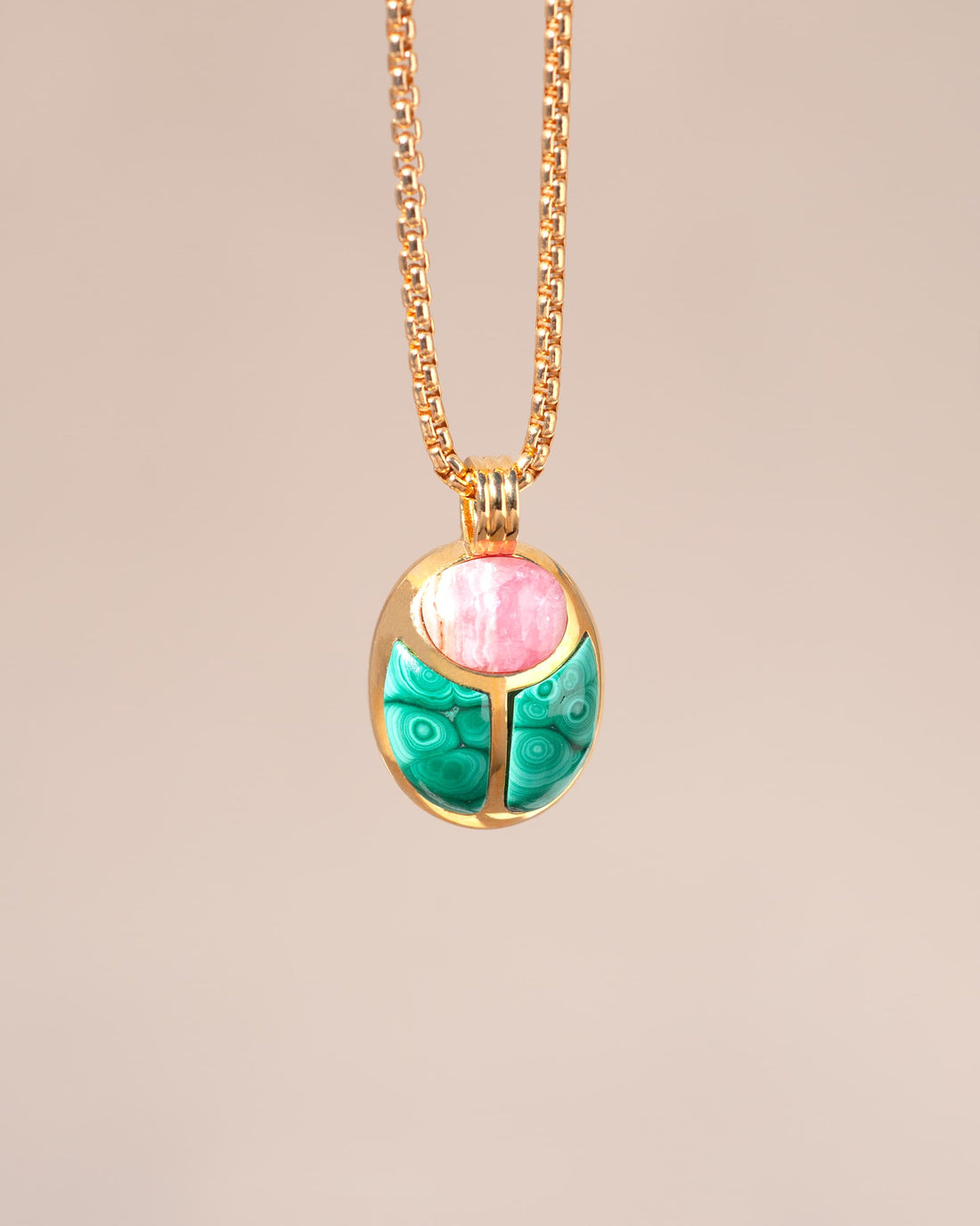 SunRa Medal - One of a kind - Rhodochrosite and Orbicular Malachite - Vermeil