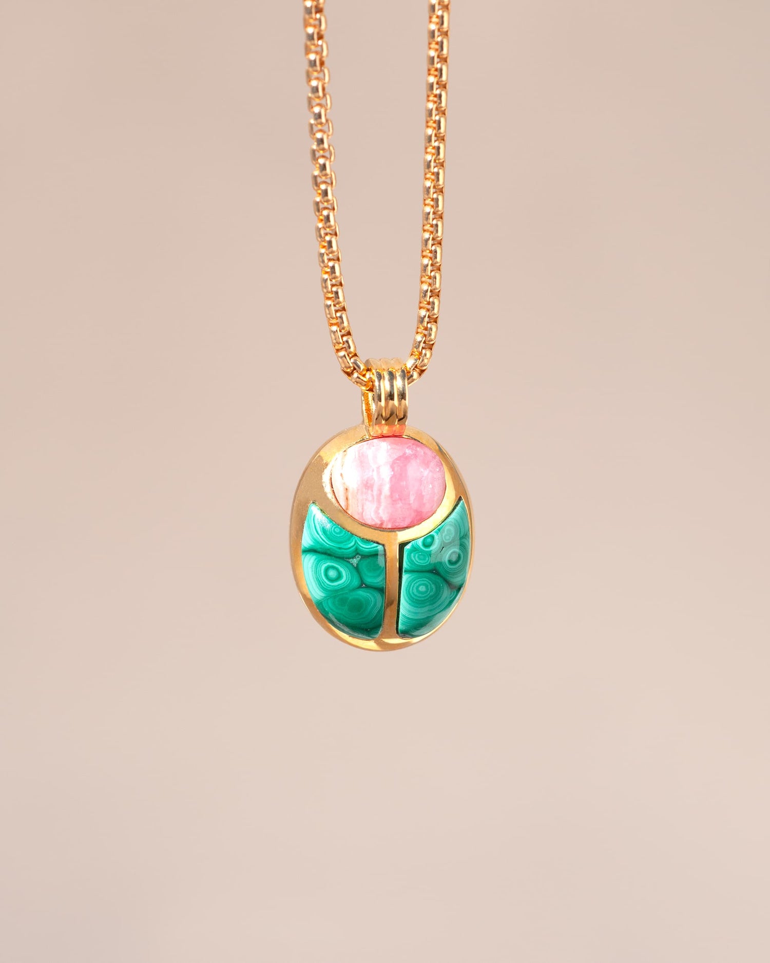 SunRa Medal - One of a kind - Rhodochrosite and Orbicular Malachite - Vermeil