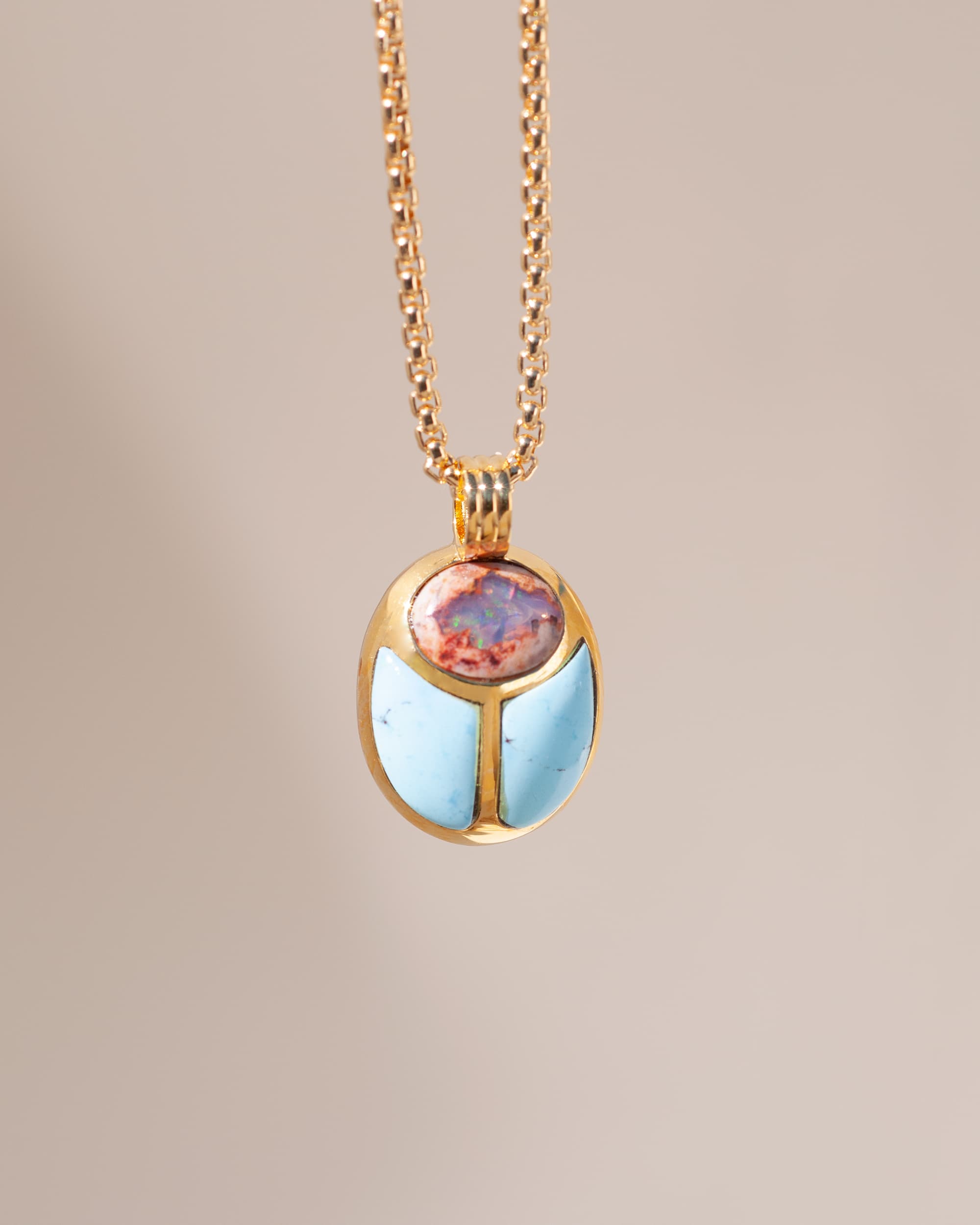 SunRa Medal - One of a kind - Cantera Opal and Blue Hills Turquoise - Vermeil