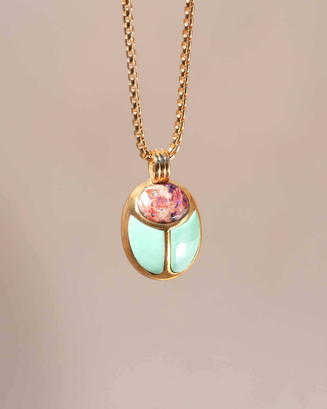 SunRa Medal - One of a kind - Cantera Opal and Mint Variscite - Vermeil