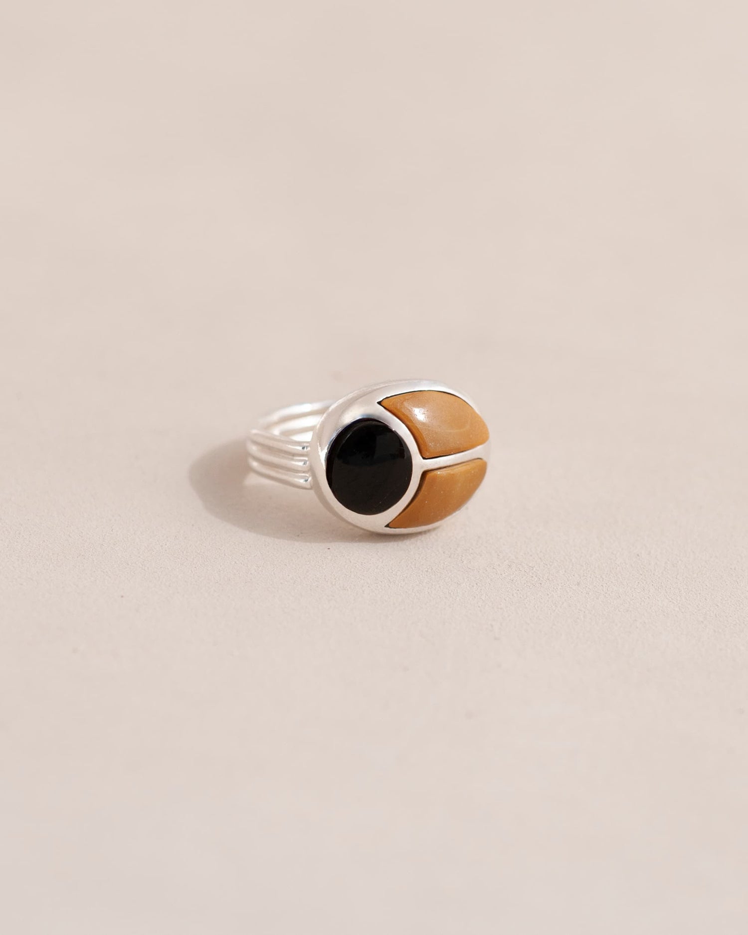 SunRa Ring - Onyx and Mookaite - Silver