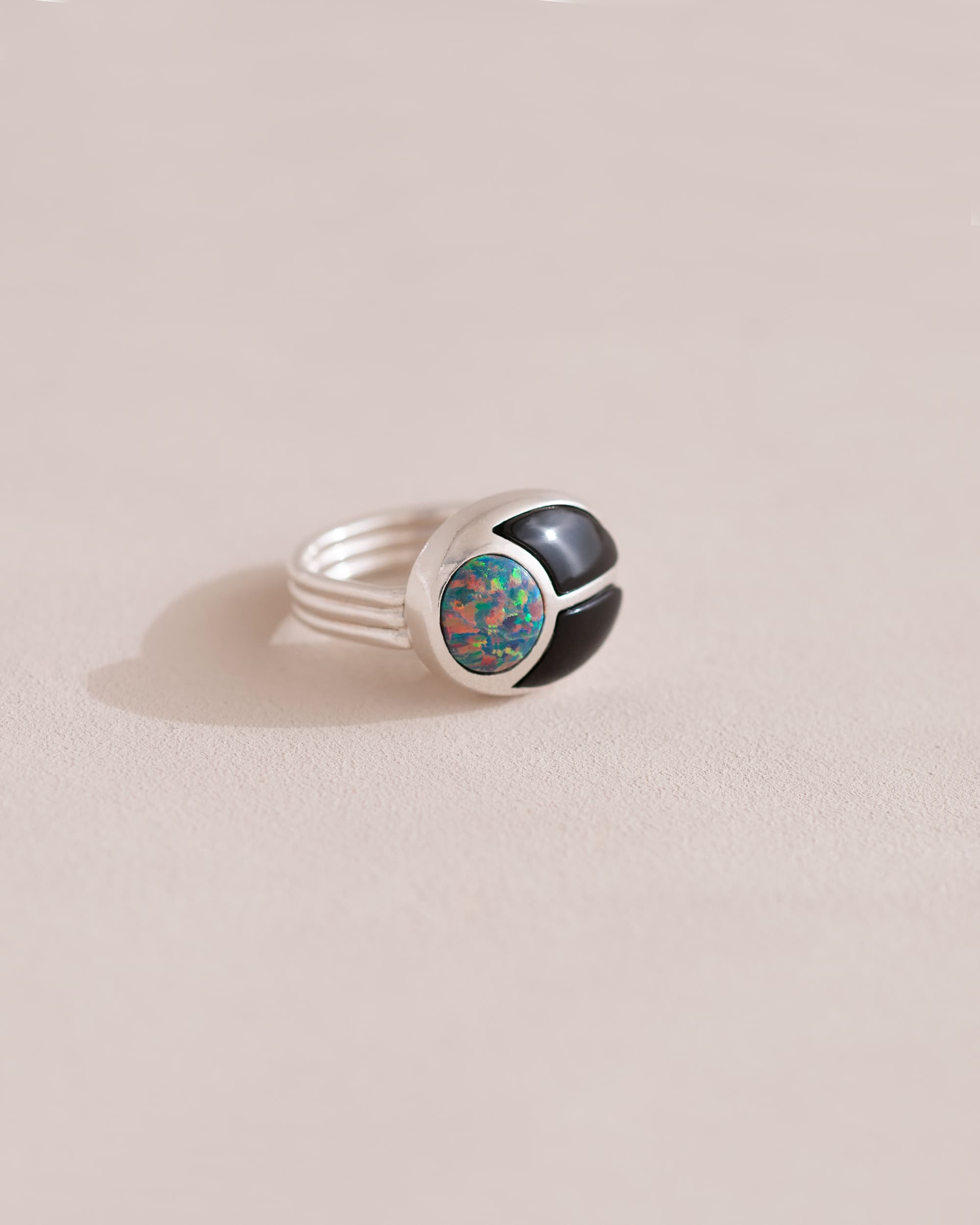 SunRa Ring - Starry Opal and Onyx - Silver