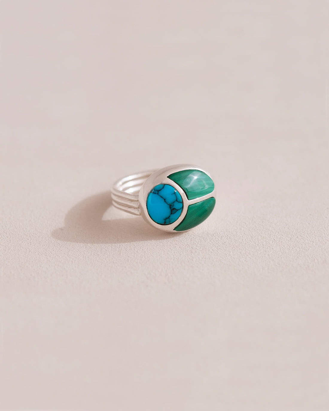 SunRa Ring - Turquoise and Malachite - Silver