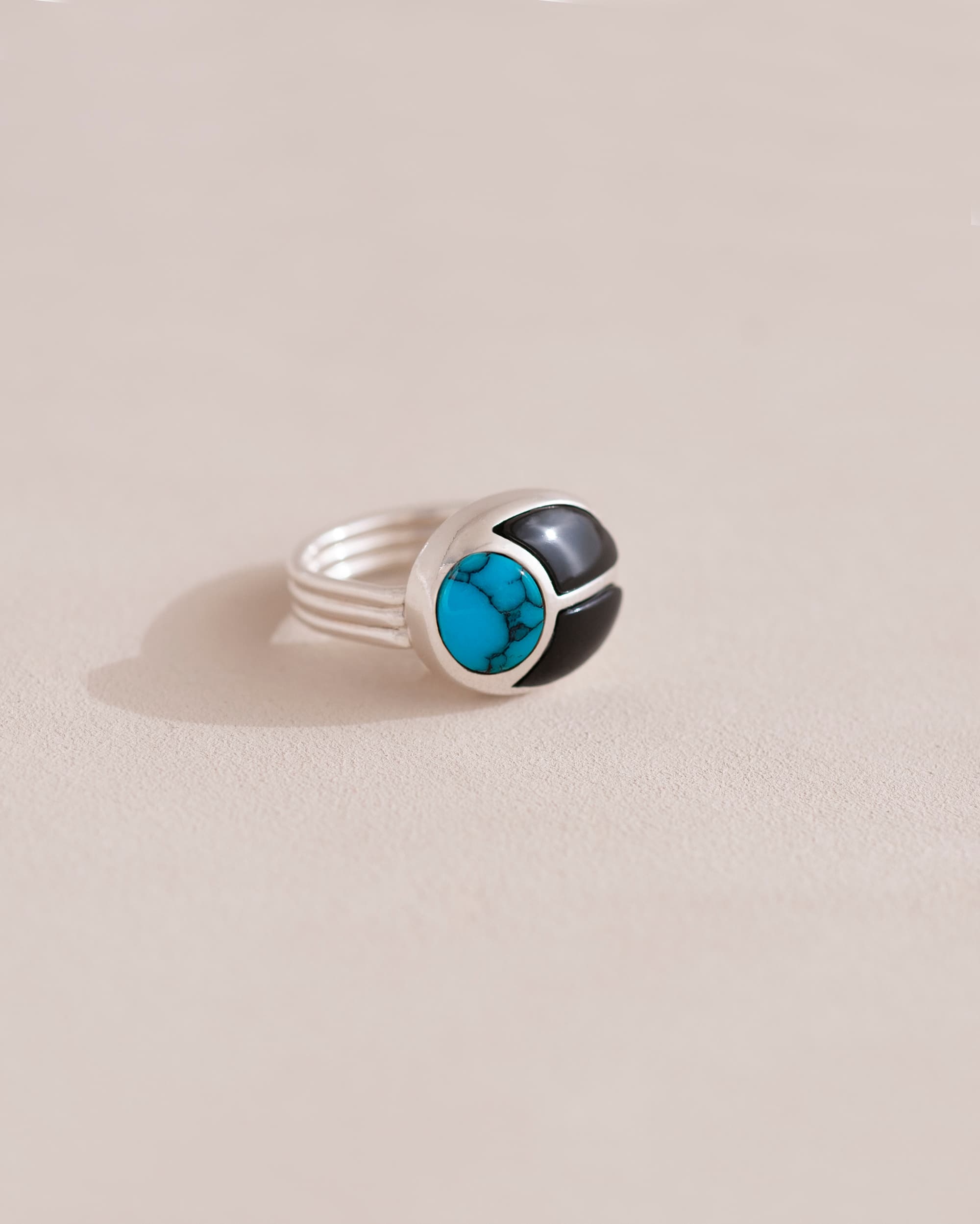 SunRa Ring - Turquoise and Onyx - Silver