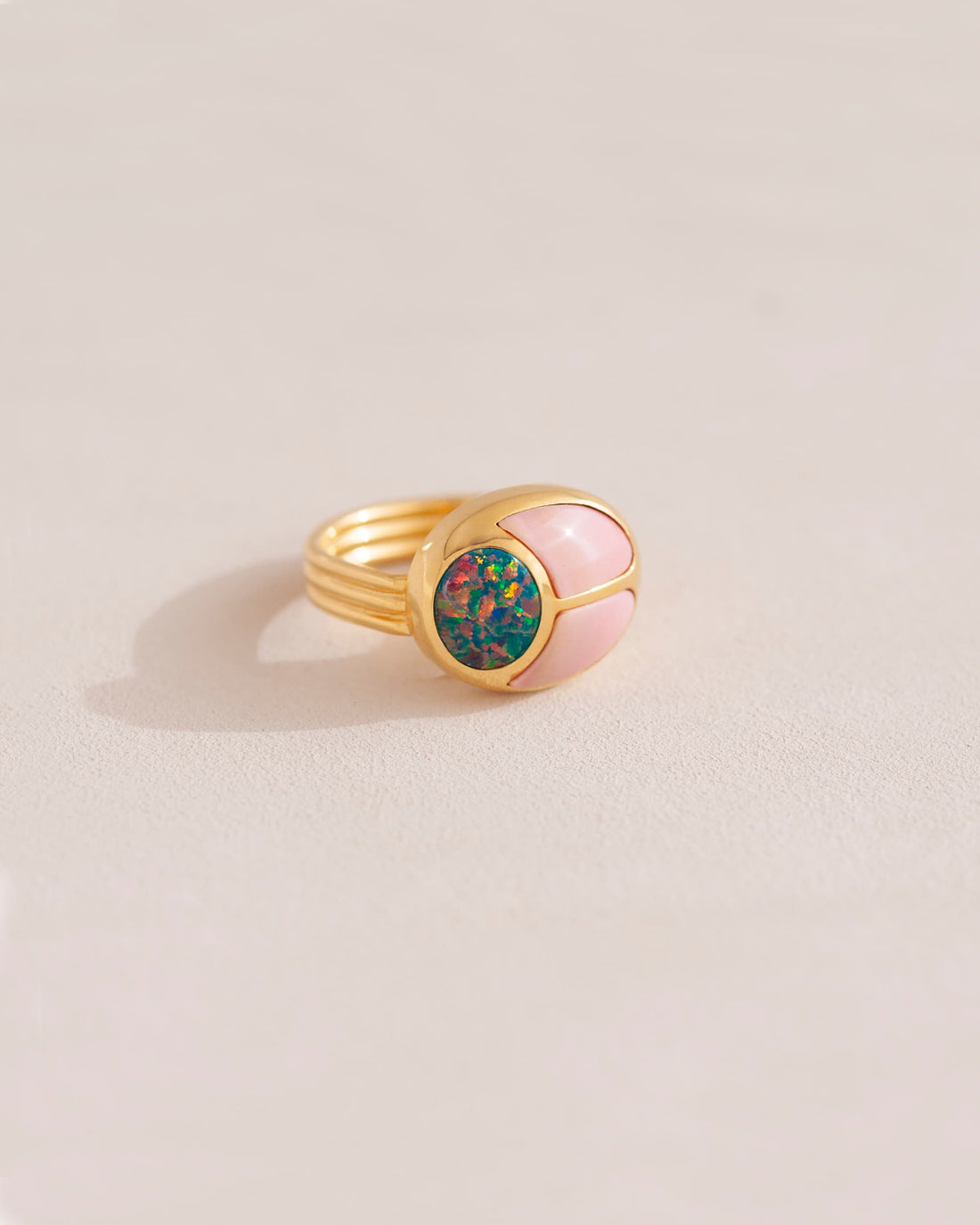 SunRa Ring - Starry Opal and Pink Opal - 14K Yellow Gold