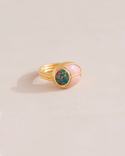 SunRa Ring - Starry Opal and Pink Opal - Vermeil