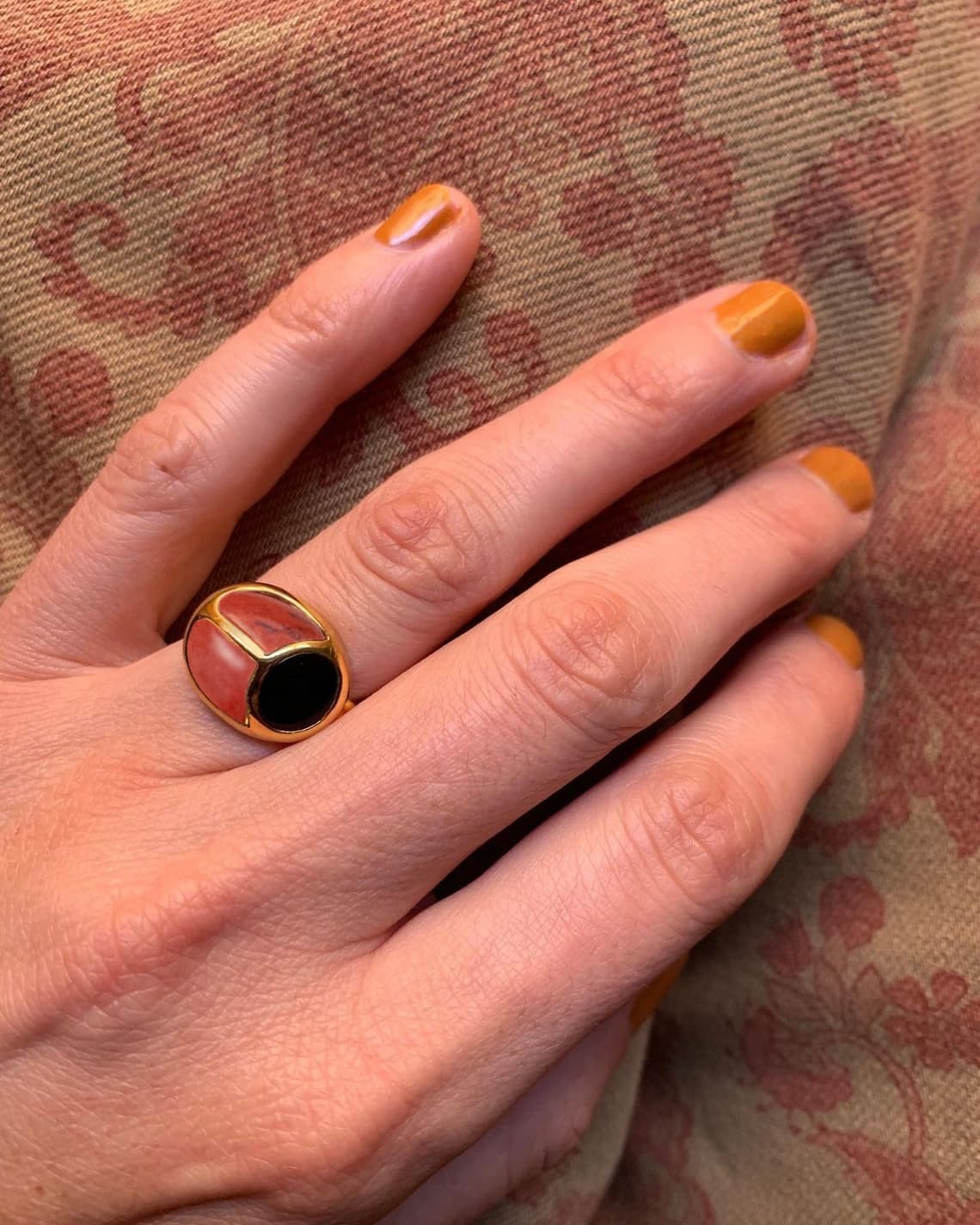 SunRa Ring - Onyx and Red Jasper - 14K Yellow Gold