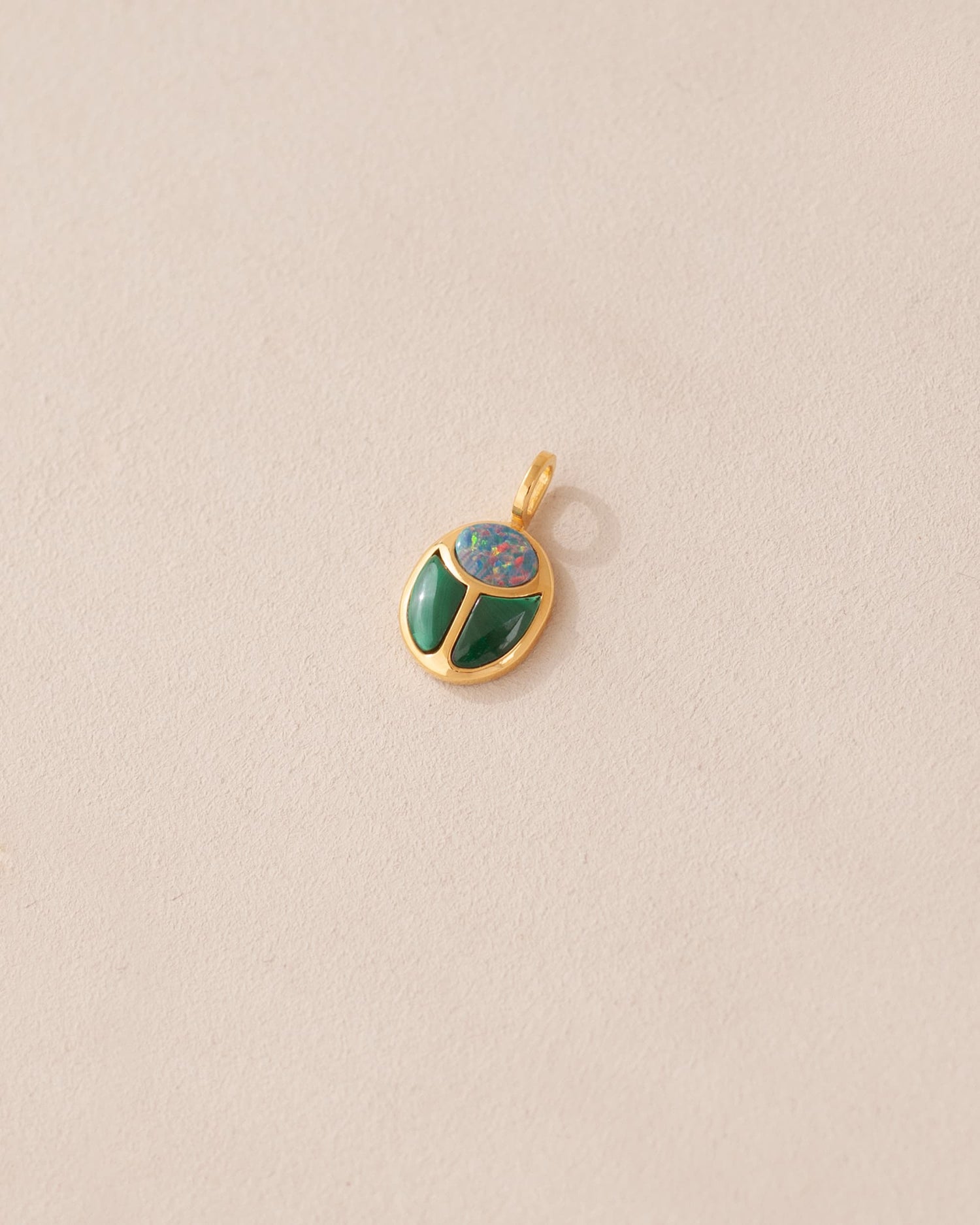 SunRa Charm - Starry Opal and Malachite - Vermeil