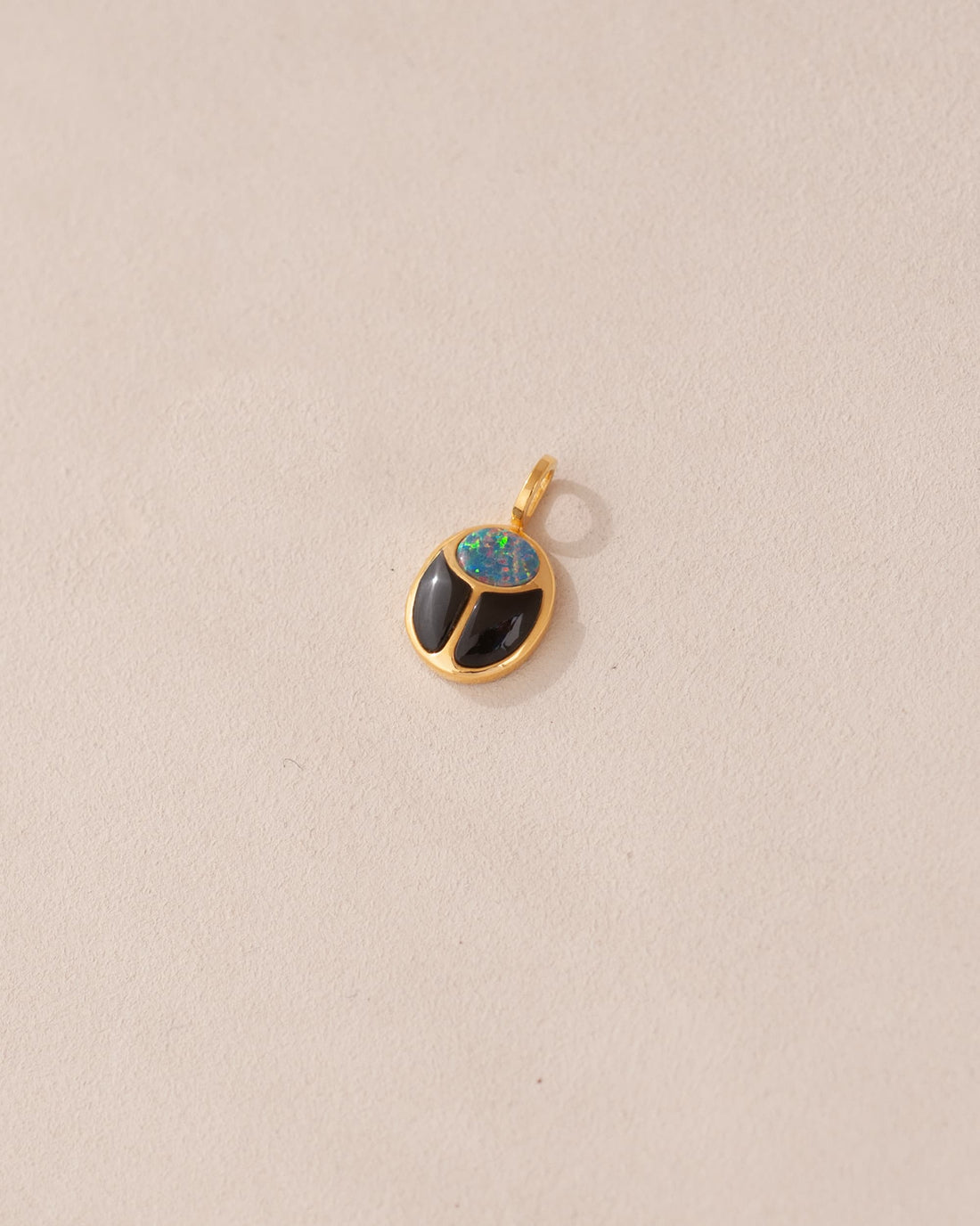 SunRa Charm - Starry Opal and Onyx - 14K Yellow Gold