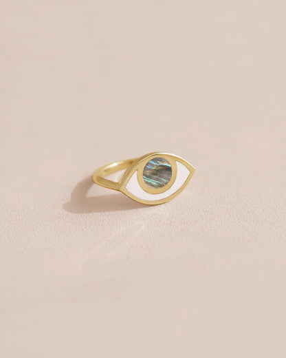Anillo Third Eye - Porcelana - Oro amarillo de 14 quilates
