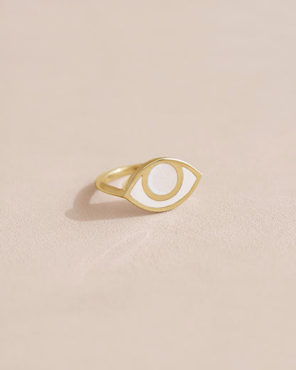 Anillo Third Eye - Porcelana - Oro amarillo de 14 quilates