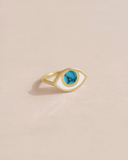 Anillo Third Eye - Porcelana - Oro amarillo de 14 quilates