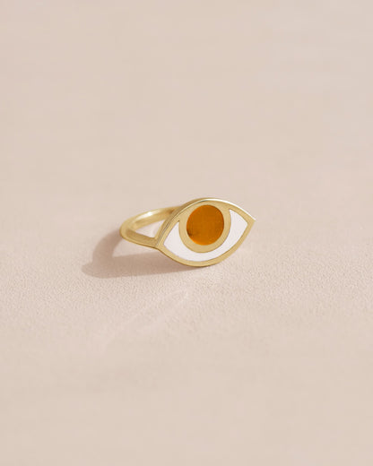 Anillo Third Eye - Porcelana - Oro amarillo de 14 quilates
