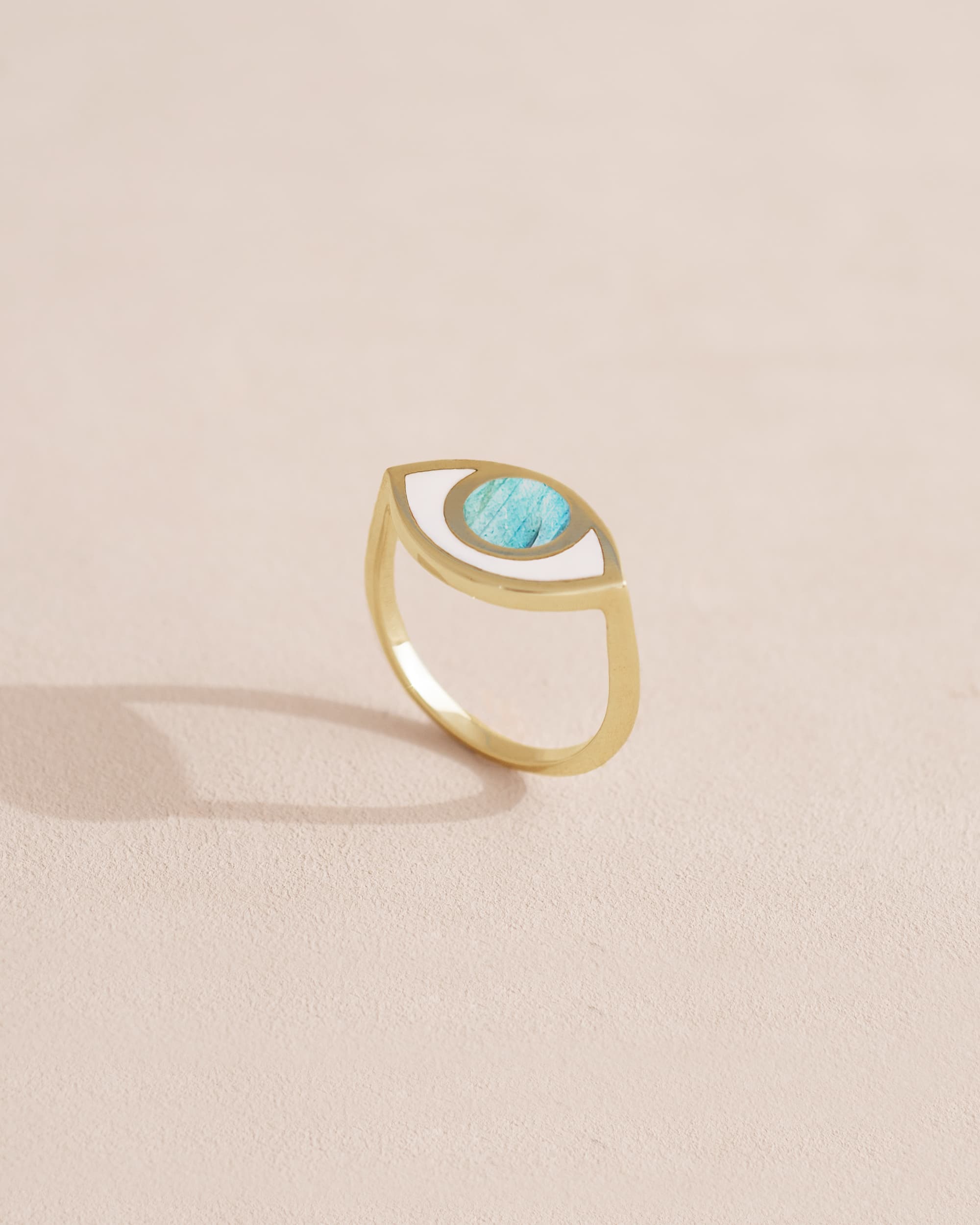 Anillo Third Eye - Porcelana - Oro amarillo de 14 quilates