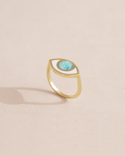 Anillo Third Eye - Porcelana - Oro amarillo de 14 quilates