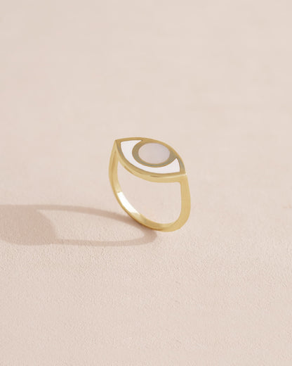 Anillo Third Eye - Porcelana - Oro amarillo de 14 quilates