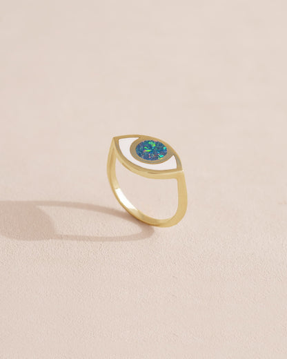 Third Eye ring - Starry Opal - 14K Yellow Gold
