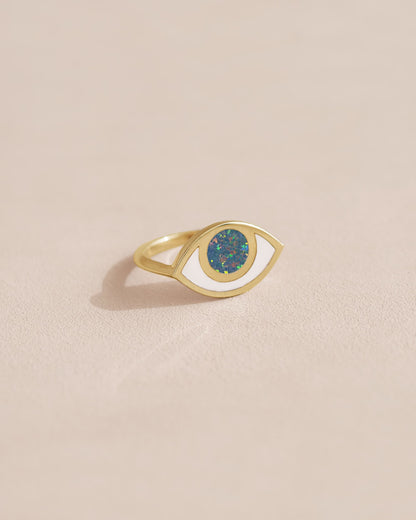 Anillo Third Eye - Porcelana - Oro amarillo de 14 quilates