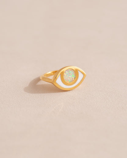 Anillo Third Eye - Porcelana - Oro amarillo de 14 quilates