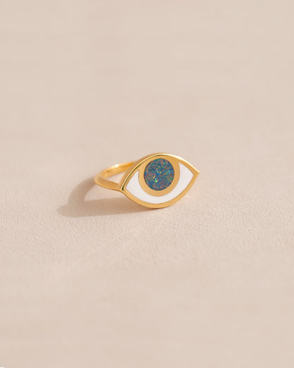 Anillo Third Eye - Porcelana - Oro amarillo de 14 quilates