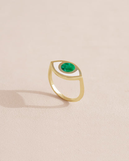 Anillo Third Eye - Porcelana - Oro amarillo de 14 quilates