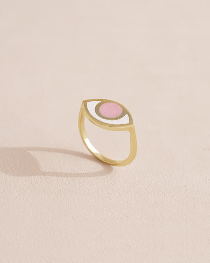 Anillo Third Eye - Porcelana - Oro amarillo de 14 quilates