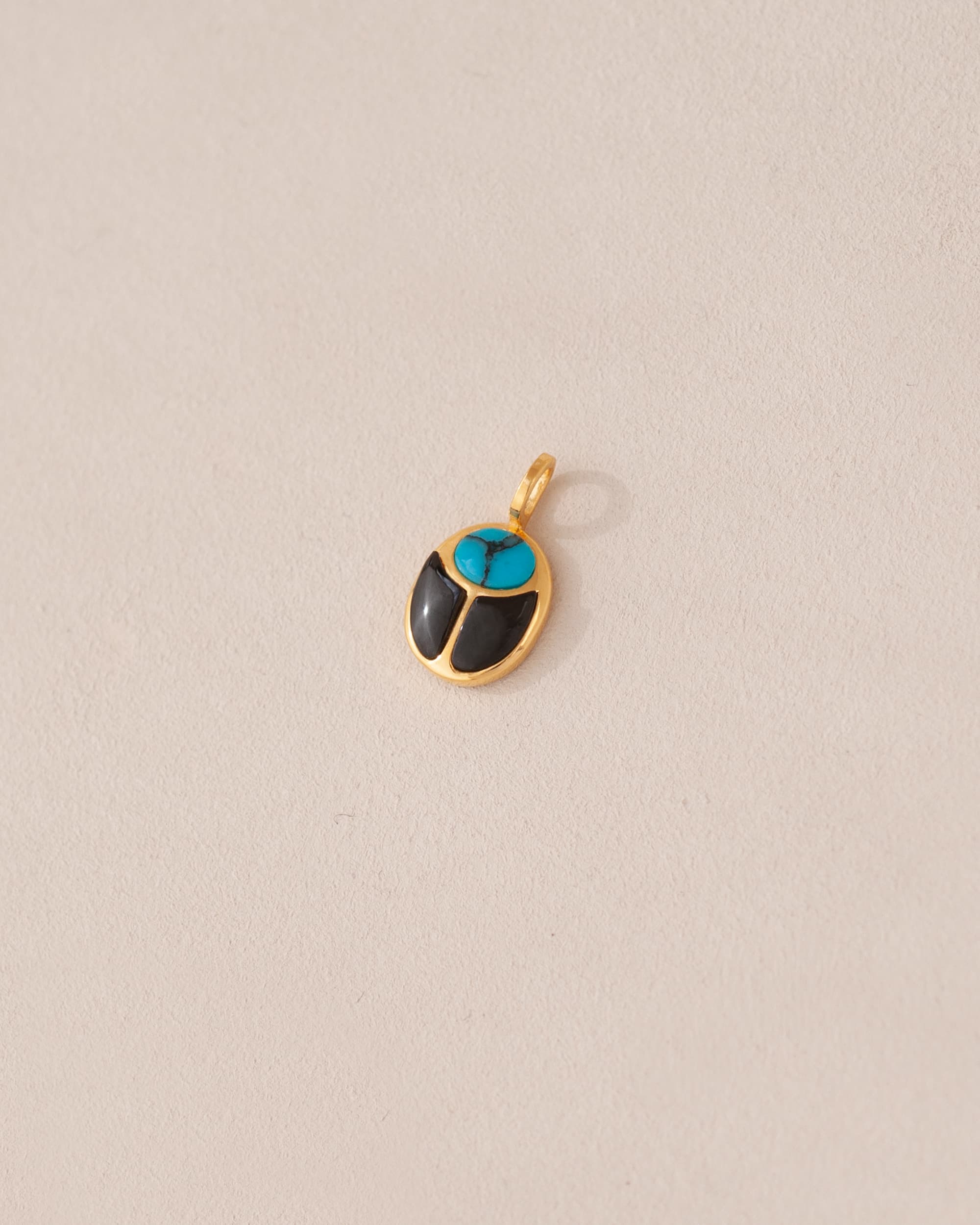 SunRa Charm - Turquoise and Onyx - 14K Yellow Gold